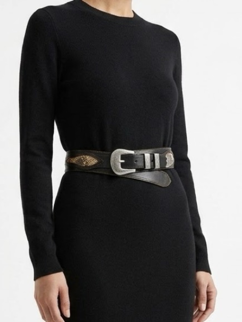 Vintage 90s Losco Paris Black Leather & Snakeskin Western Belt - Large (95)